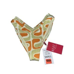 Heat Swimwear High Leg V-Bottom Stellar Sz‎ S Orange Green  Swimsuit Beach Swim